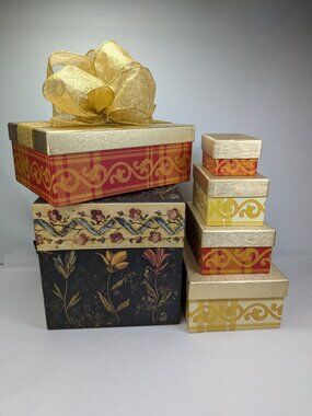 Harry David Bob’s Boxes Vintage Floral Plaid Christmas Gift Box Storage Bundle